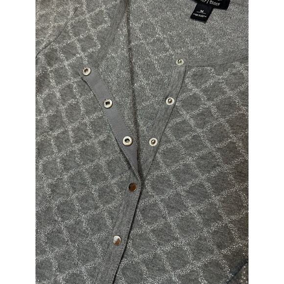 WHBM Size Medium Argyle Silver Gold Cardigan Crew Neck Christmas Holiday Classic - Picture 3 of 8